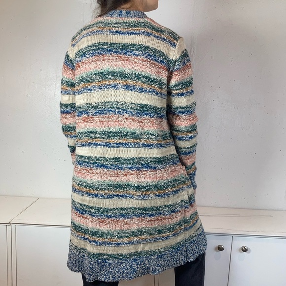 Knit Boho Striped Rag Rug Longline Cardigan Duster - Picture 8 of 9